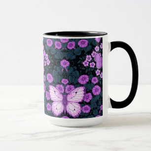 Caneca Borboletas e simetria das flores, violeta e azul
