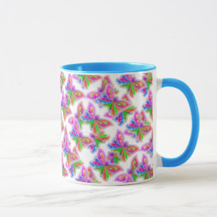 Caneca Borboletas multicoloridas em cores douradas
