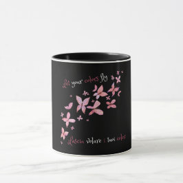 Caneca Borboletas rosa elegantes Bilíngues