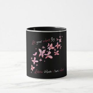 Caneca Borboletas rosa elegantes Bilíngues