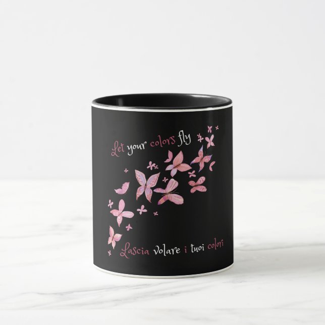 Caneca Borboletas rosa elegantes Bilíngues (Centro)