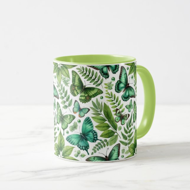 Caneca Borboletas Verde-Azuladas (Frente Esquerda)
