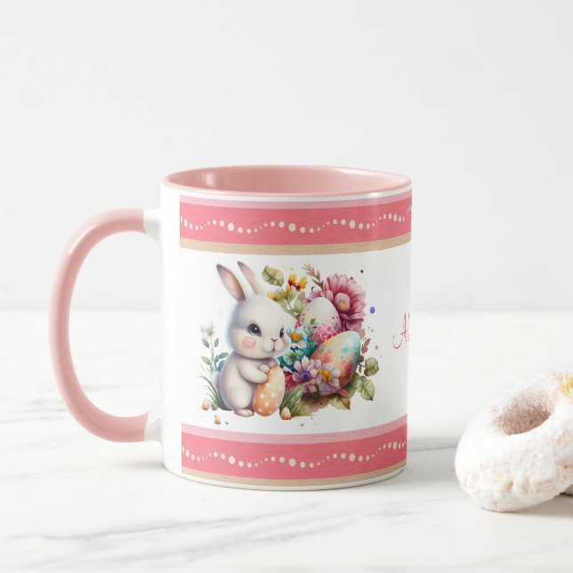 Caneca Borda com ranhura de coelho da Páscoa em Aquarela (Com Donut)