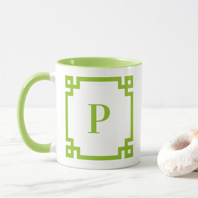 Caneca Borda de Chave Grega Limão Lima com Monograma (Com Donut)