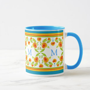 Caneca Borda dos Marigolds Laranja do Estilo de País do 