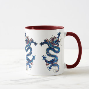 Caneca Bordado oriental azul do chinês da antiguidade do
