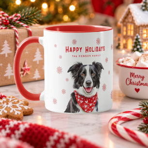 Caneca Border Collie Bandana Vermelha de Natal