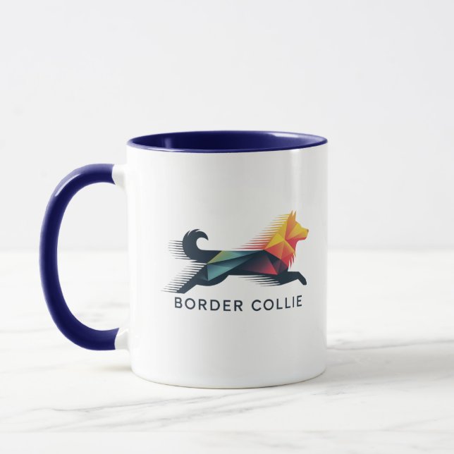 Caneca Border collie poligonal en amarillo y azul (Esquerda)