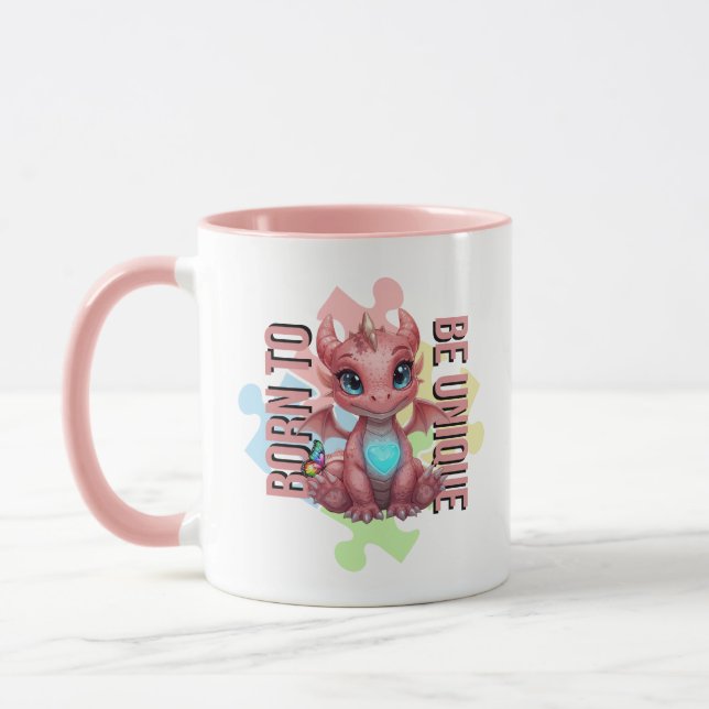 Caneca Born to Be Unique Cute Pink Dragon– Inspirational  (Esquerda)