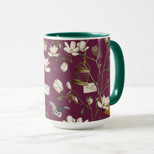 Caneca Bosque de Magnólias com Corujas em Vermelho Amorei