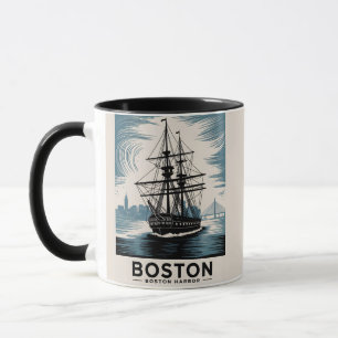 Caneca Boston Harbor USS Constituição Vintage navio alto