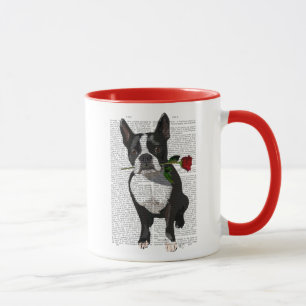 Caneca Boston Terrier com Rosa em Boca