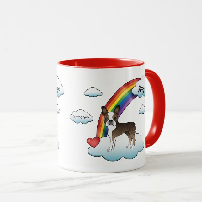 Caneca Boston Terrier Marrom e Branco Memorial Arco-íris (Frente Esquerda)