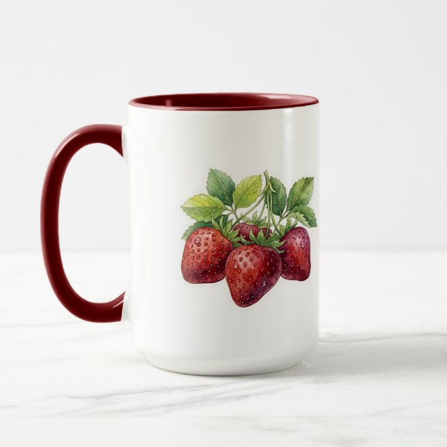 Caneca Botânica de Morango em Aquarela Vintage (Esquerda)