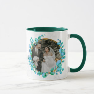 Caneca Botânica Verde Dourada Personalizar Para Casamento