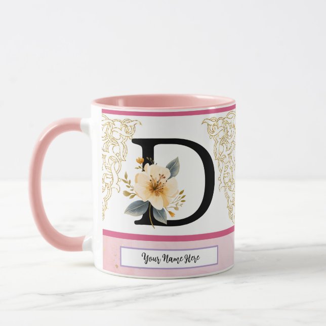 Caneca Botanical Letter D Mug – Soft Floral Initial with  (Esquerda)