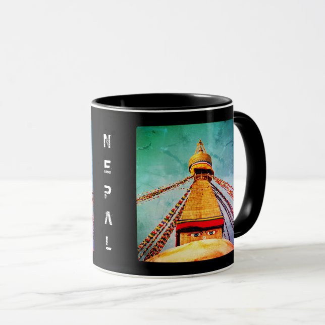 Caneca Boudhanath Stupa, Buddha Eyes, Kathmandu, Nepal (Frente Esquerda)