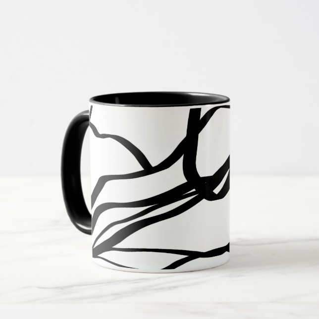 Caneca Bouquet Branco: Abstrato Preto e Branco (Frente Esquerda)