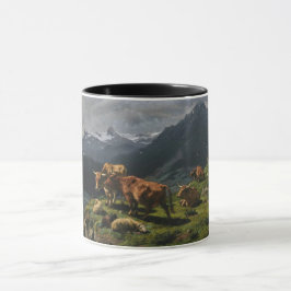 Caneca Bovinos e Ovinos numa Paisagem Alpina