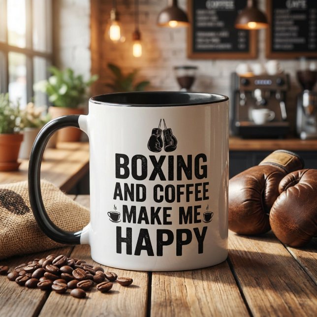 Caneca Boxe e Café Me Fazem Feliz Boxeador Divertido (Criador carregado)