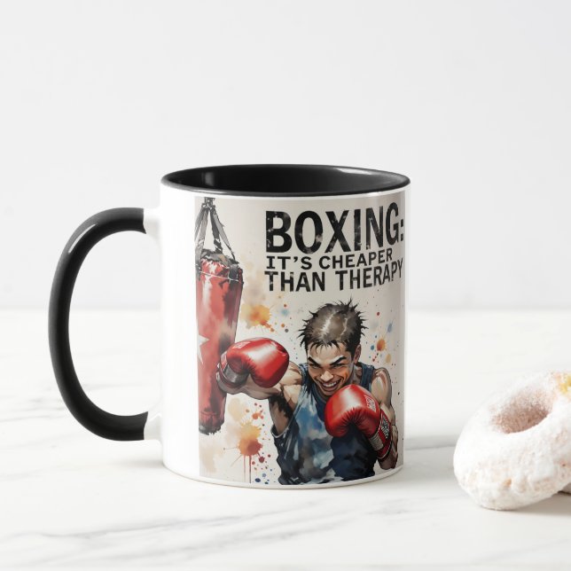 Caneca “Boxing – It’s Cheaper Than Therapy Mug” (Com Donut)