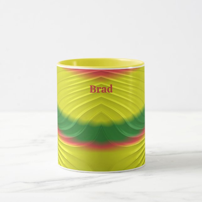 Caneca BRAD ~ BRILHO Verde Amarelo Verde Verde Fractal ~ (Centro)