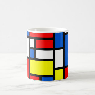 Caneca branca azul vermelha amarela de Mondrian