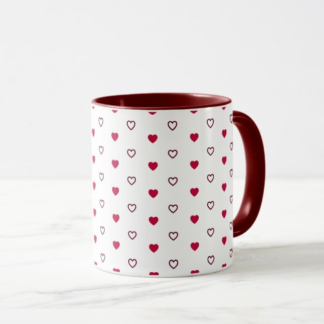 Caneca Branca – Corações Vermelho Escuro (Frente Esquerda)