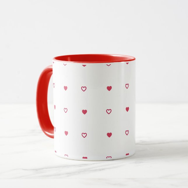 Caneca Branca – Corações Vermelhos Cheios e Vazado (Frente Esquerda)