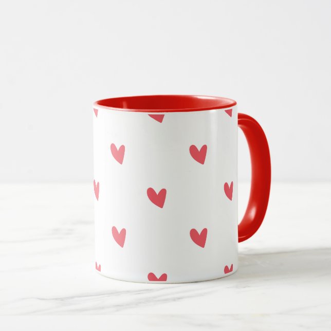 Caneca Branca – Corações Vermelhos Ondulados (Frente Esquerda)