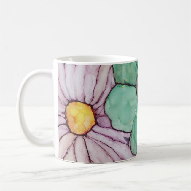 Caneca branca de café clássica "Flores de Tinta 2" (Esquerda)