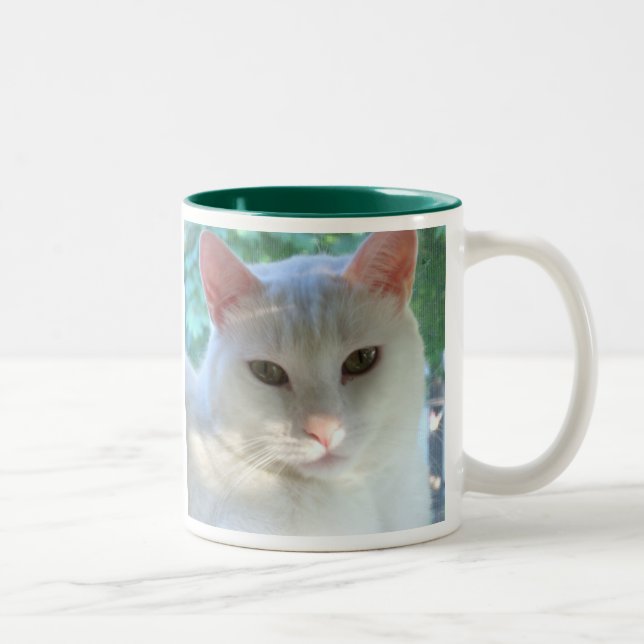 Caneca branca do gato do cabelo curto com verso (Direita)