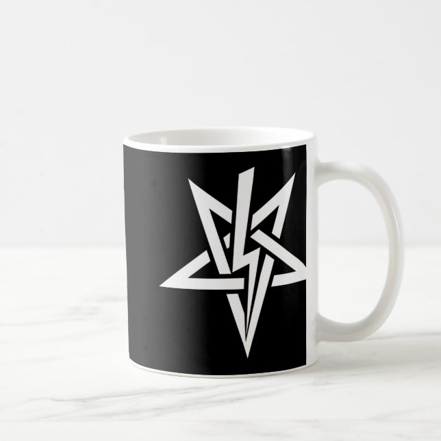 Caneca branca dobro de Anton Szandor LaVey Sigil (Direita)