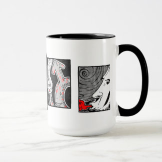 Caneca branca e vermelha preta