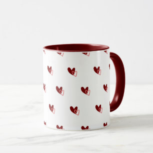 Caneca Branca – Padrão Corações Vermelho Escuro