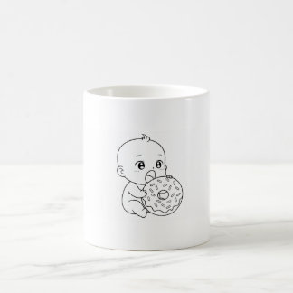 Caneca branca simples com um bebê e rosquinha giga