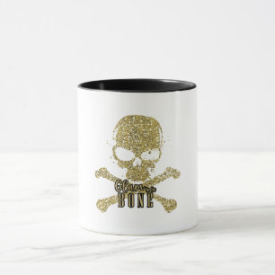 Caneca Branco Glam até os Ossos Caveira com Brilho Dourad