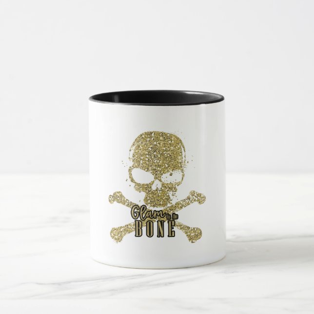Caneca Branco Glam até os Ossos Caveira com Brilho Dourad (Centro)