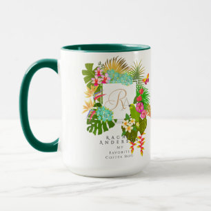 Caneca Branco Monograma de Jardim Tropical