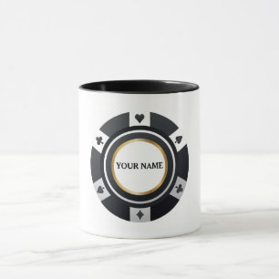 Caneca Branco preto de chip de pôquer personalizável