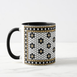 Caneca Branco preto inspirado no mosaico e Dourado