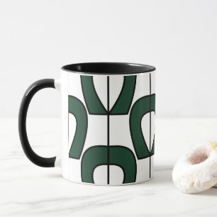 Caneca Branco Verde Moderno Geométrico Abstrato