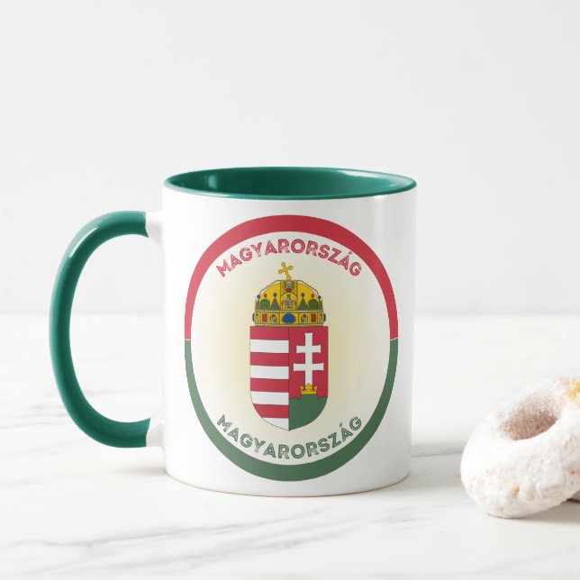 Caneca Brasão de Armas da Hungria em Forma de Círculo (Com Donut)