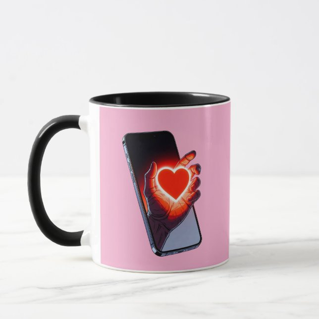 Caneca Breaking Screen Heart Optical Illusion Mug Design (Esquerda)