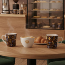 Brewed for [Name] — folk coffee pattern in cocoa