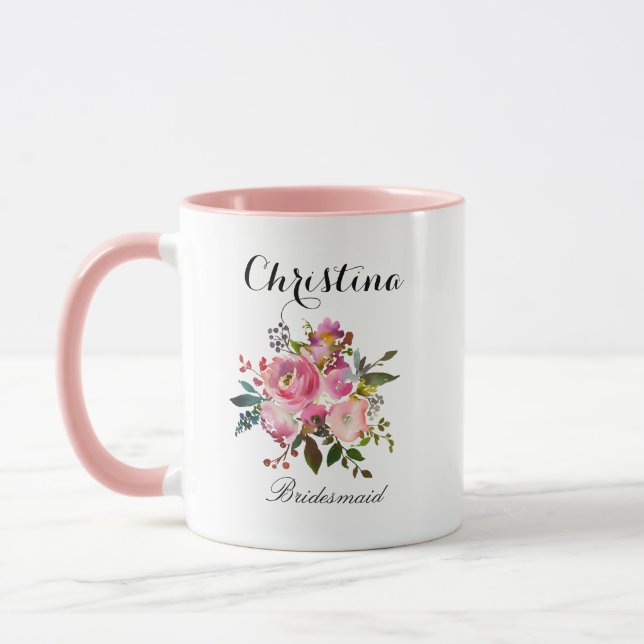 Caneca Bridesmaid Floral Cor de Água Rosa (Esquerda)