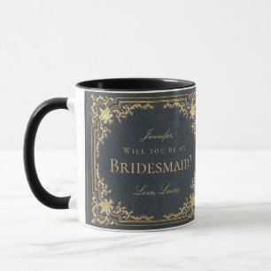Caneca Bridesmaid Proposta Vintage Marinho Azul Dourado E