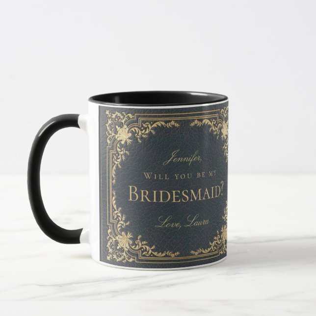Caneca Bridesmaid Proposta Vintage Marinho Azul Dourado E (Esquerda)
