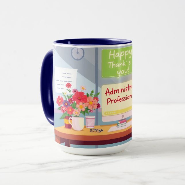 Caneca Bright Admin Day Thank You Desk Illustration (Frente Esquerda)