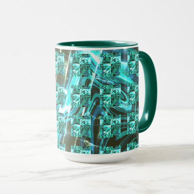 Caneca Brilhante azul claro, quadrados ou dentro de image (Frente Esquerda)